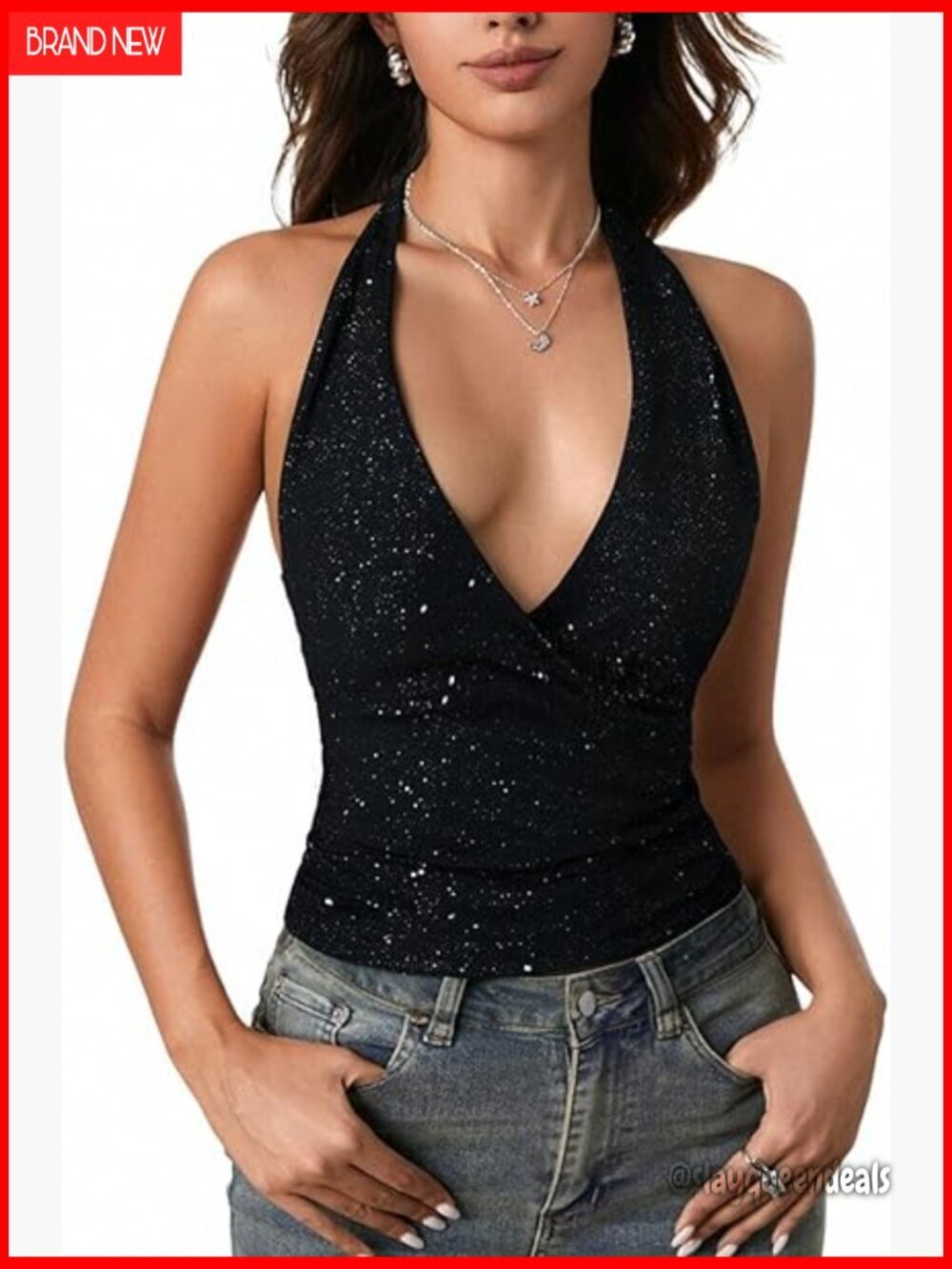 Glitter Halter Crop Top Wrap Ruched Backless Sleeveless Party Clubwear